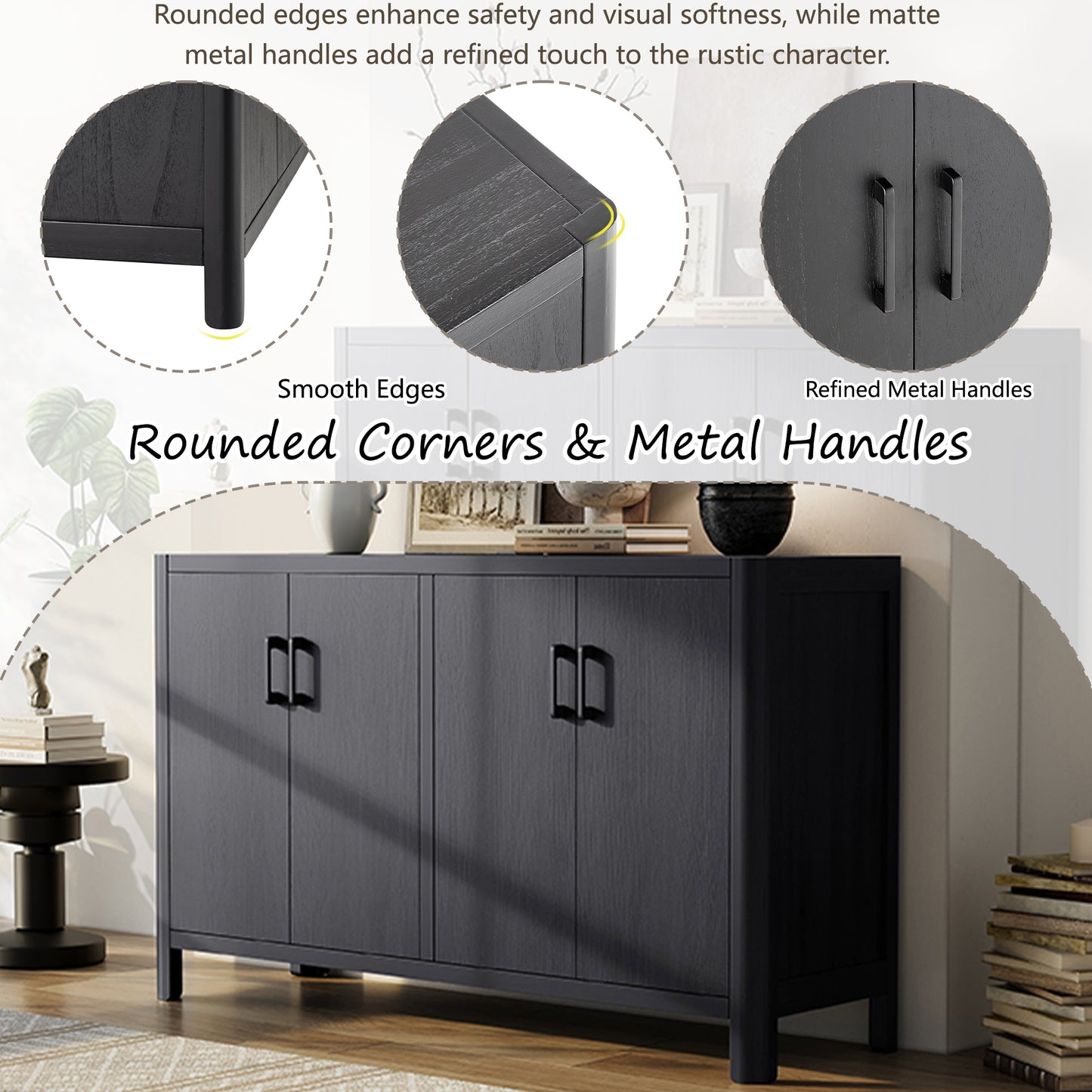 Mirod Farmhouse Style 4-Door Cabinet With Natural Finish, A Rustic Accent For Entryways Or Small Spaces