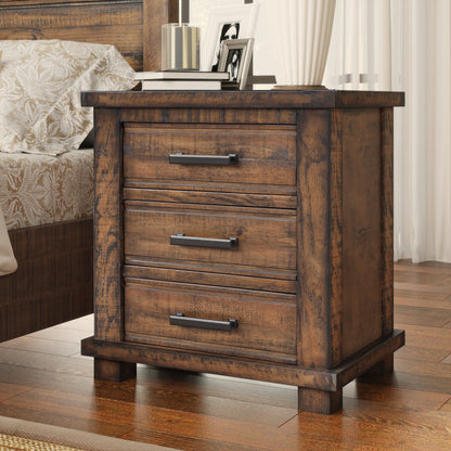 Rustic Three Drawer Reclaimed Solid Wood Farmhouse Nightstand