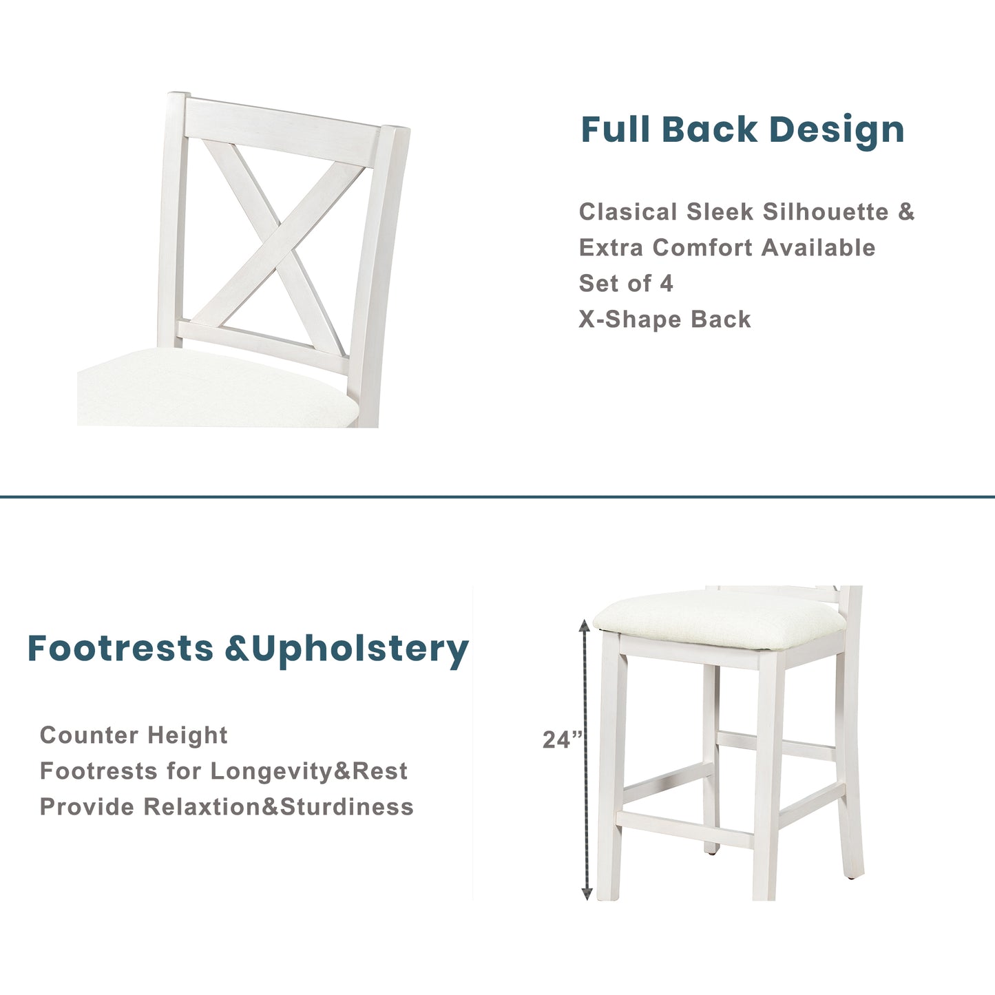TOPMAx 5 Pieces Counter Height Rustic Farmhouse Dining Room Wooden Bar Table Set With 4 Chairs  White