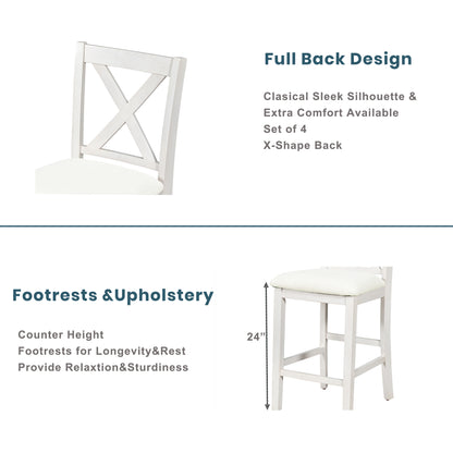 TOPMAx 5 Pieces Counter Height Rustic Farmhouse Dining Room Wooden Bar Table Set With 4 Chairs  White