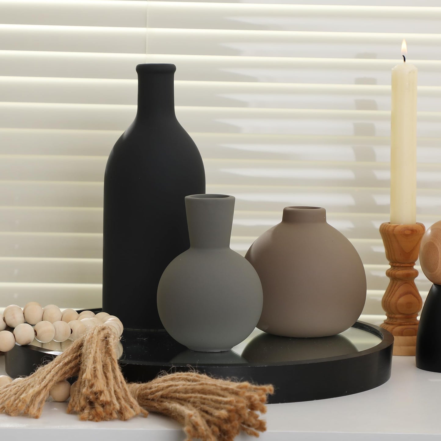 Rustic Farmhouse Ceramic Vase Set Of 3