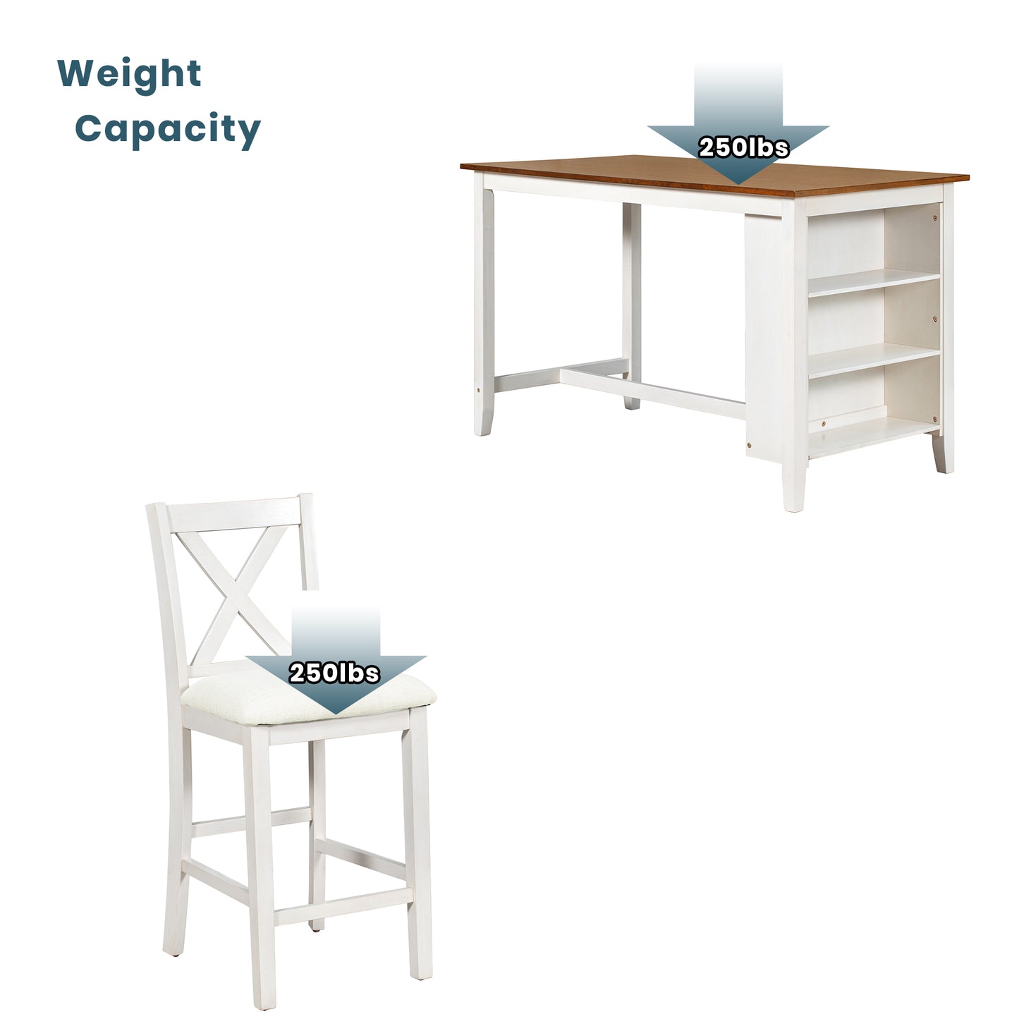 TOPMAx 5 Pieces Counter Height Rustic Farmhouse Dining Room Wooden Bar Table Set With 4 Chairs  White
