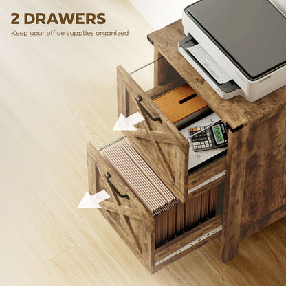 Vertical File Cabinet with 2 Drawers, Rustic Farmhouse Office Storage Cabinet for A4, Letter Size, Rustic Brown