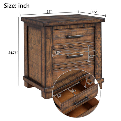 Rustic Three Drawer Reclaimed Solid Wood Farmhouse Nightstand