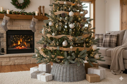 Rustic Woven Wicker Christmas Tree Collar Farmhouse Holiday Decor